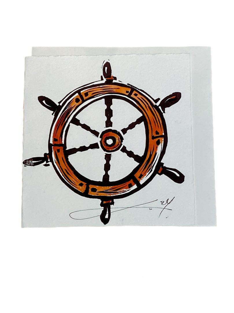 JANE DENNIS | 'Steerage' | Gift card | Hand-coloured linocut