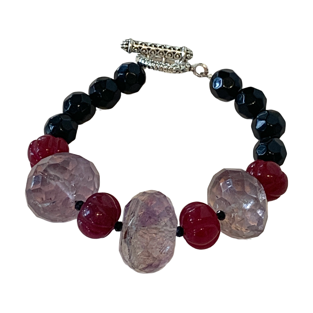 10. PEARL AND SALTY PLUM | ‘Amethyst Bracelet’ | Enhanced Ruby / Black Beads