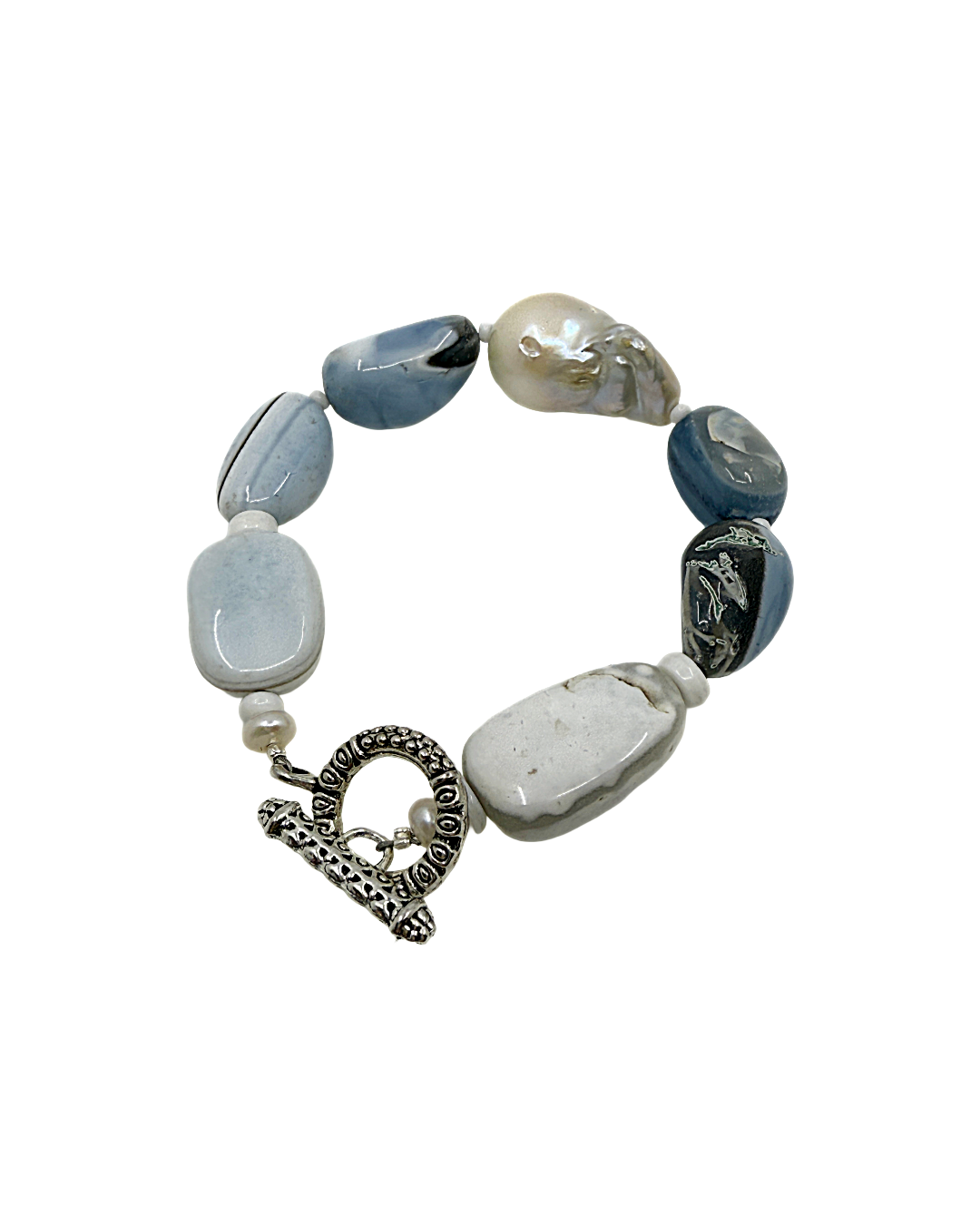 PEARL AND SALTY PLUM | ‘Bluestone Bracelet’ | Bluestone / Baroque freshwater pearls
