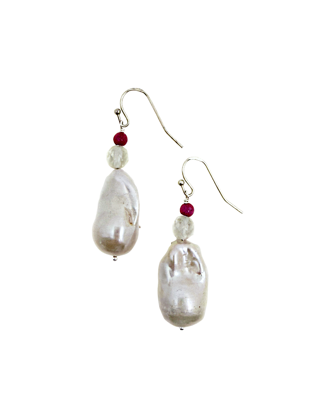 PEARL AND SALTY PLUM | ‘Baroque Pearl earrings II’ | Baroque freshwater pearls / tourmaline / ruby beads