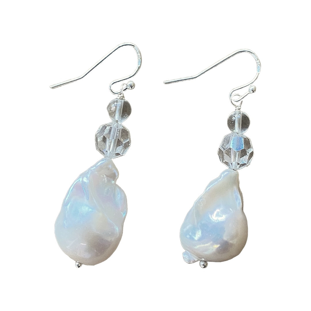 PEARL AND SALTY PLUM | ‘Baroque Pearl Earrings #2’ | Silver hooks / crystal beads