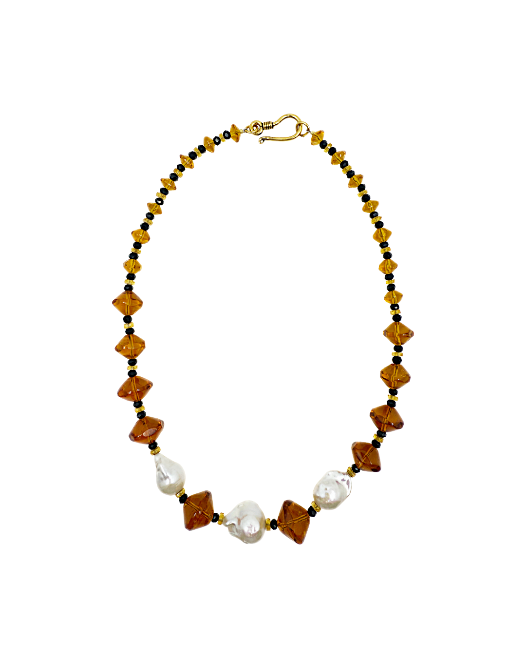 PEARL AND SALTY PLUM | ‘Amber glass + Pearl Necklace’ | Recycled glass / Baroque freshwater pearls