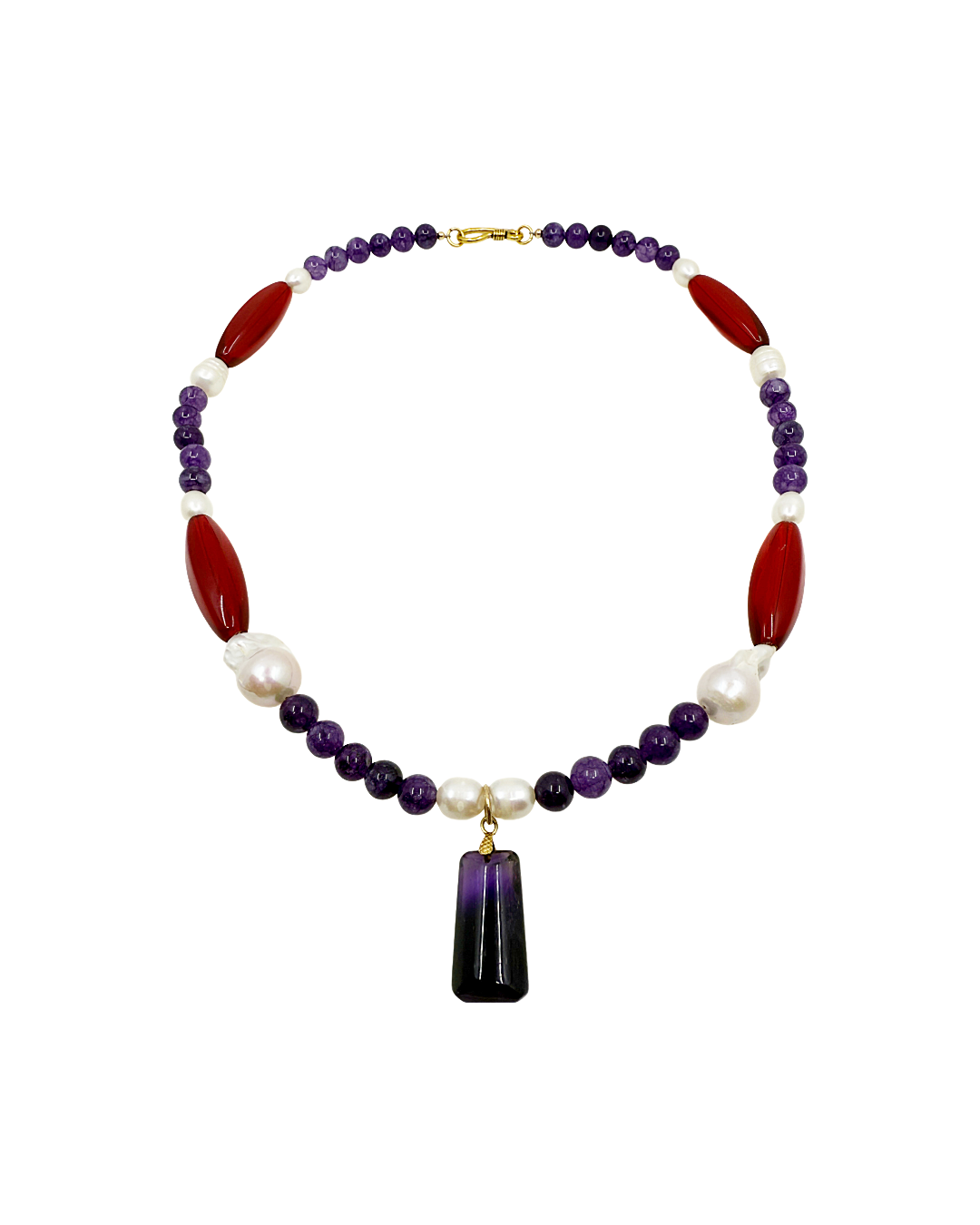 PEARL AND SALTY PLUM | ‘Amethyst Pendant Necklace’ | Bohemian glass beads / freshwater pearls / amethyst beads & pendant