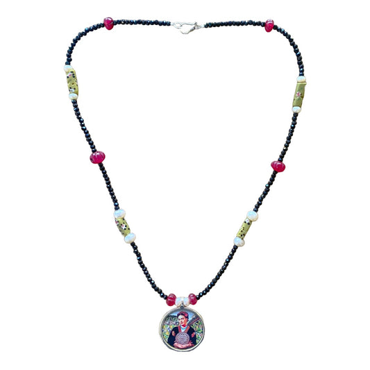 PEARL AND SALTY PLUM | ‘Round Frida Necklace’ | Mixed media