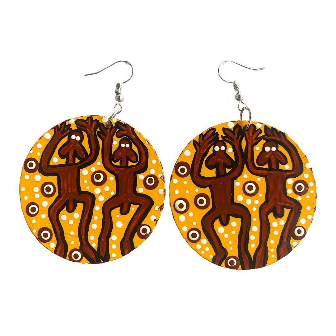 IRENE BOWYER | ‘Quinkans’ Earrings | Hand-painted wood / circular shaped