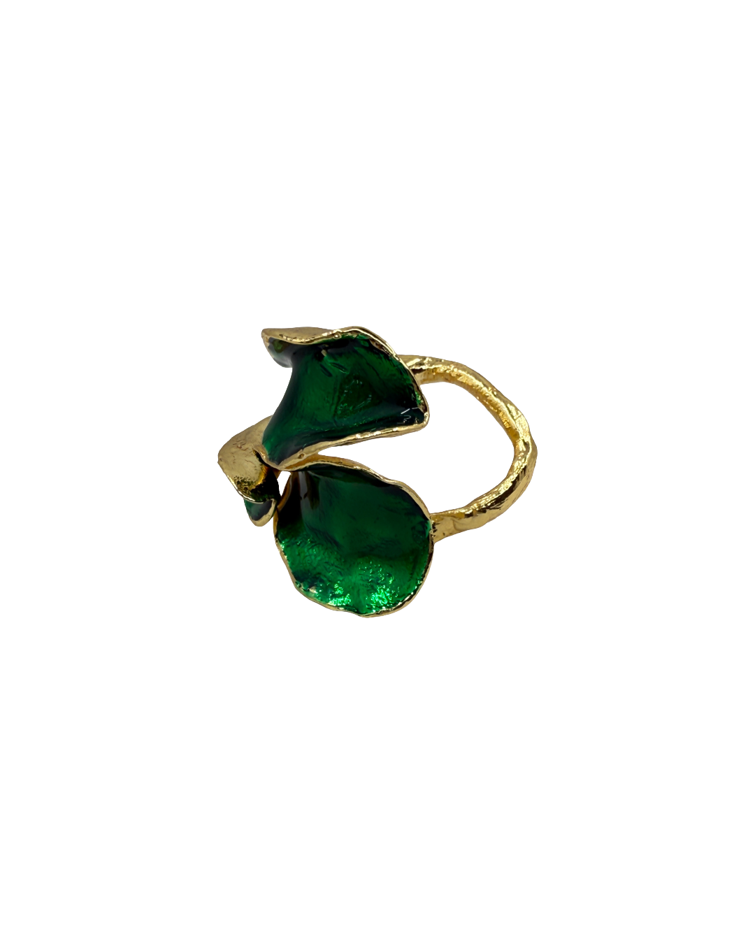 ARTIZ | 'Green Enamel Leaf Ring (XL)' | Gold plated bronze