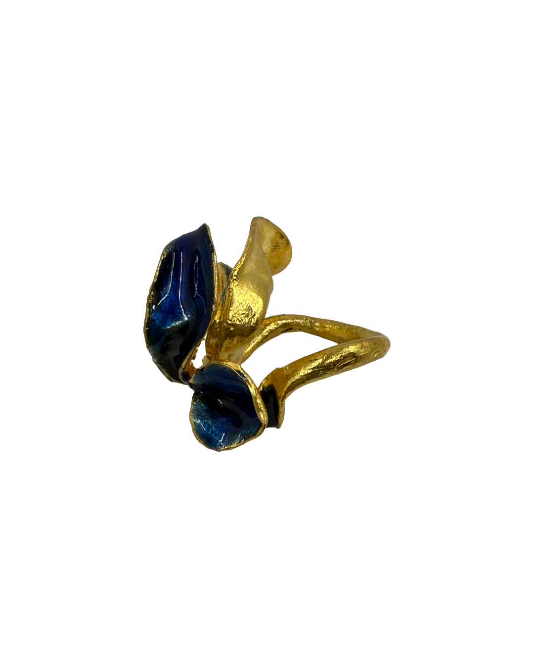 ARTIZ | 'Blue Enamel Leaf Ring (XL)' | Gold plated bronze