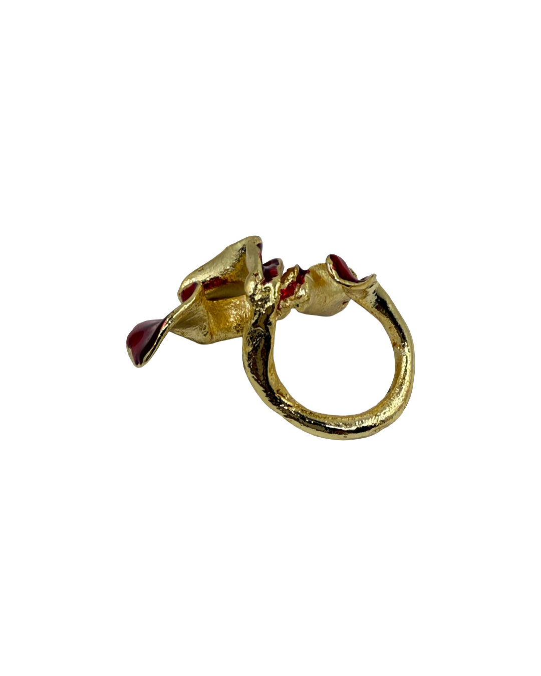 ARTIZ | 'Red Enamel Leaf Ring (XL)' | Gold plated bronze