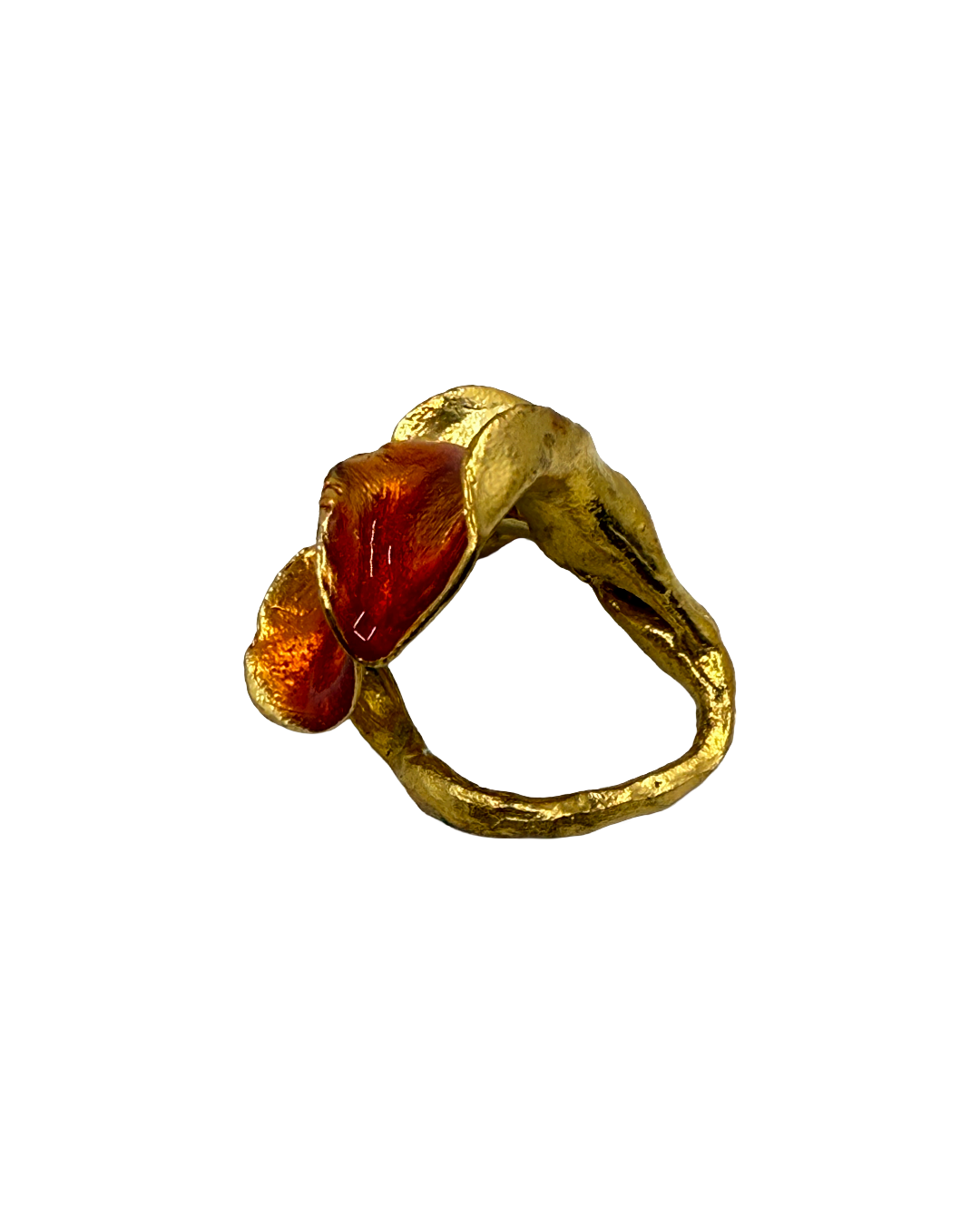 ARTIZ | 'Orange Enamel Leaf Ring (XL)' | Gold plated bronze