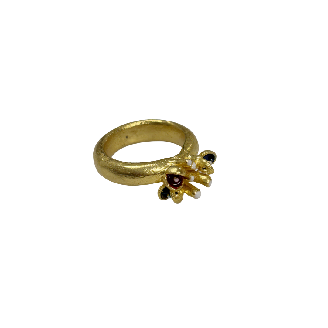 ARTIZ | 'Seed Cluster Ring' | black, red, green pods | gold plated bronze / enamel