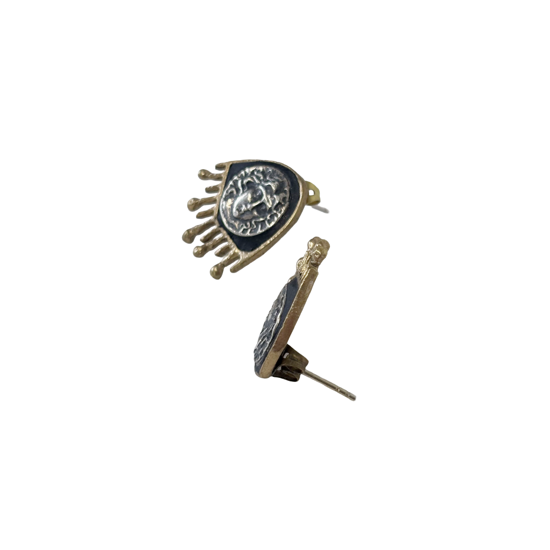 ARTIZ | 'Coin Fringed Earrings' | Black enamel | Bronze/ silver / gold