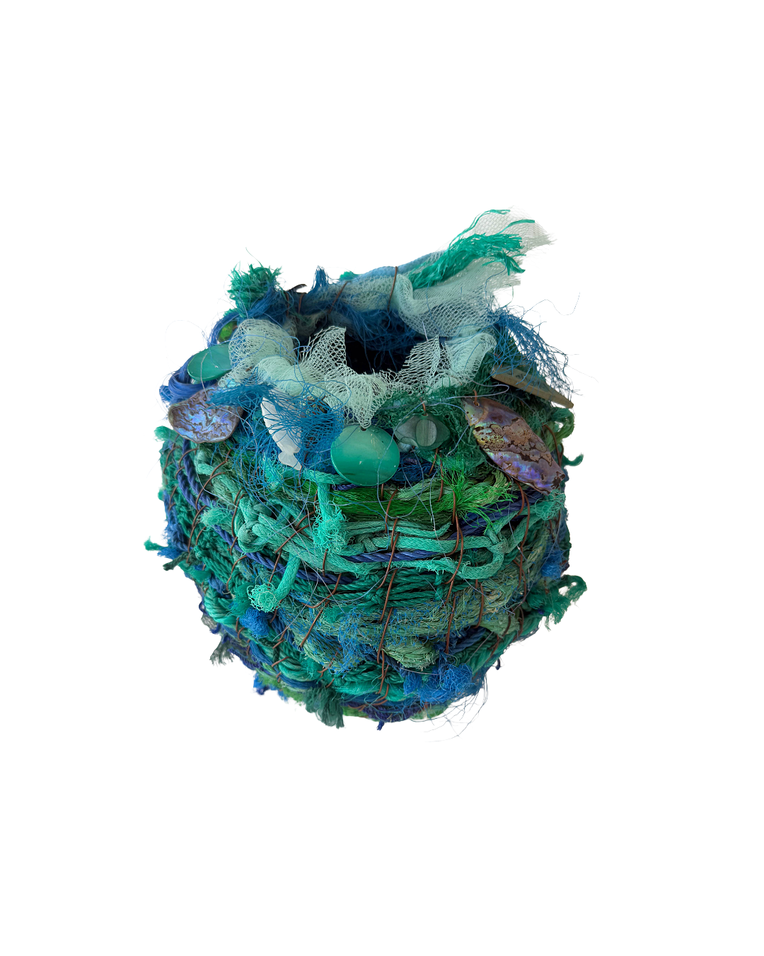 WILD THINGS | ‘Oceanic’ (medium) Basket | Recycled + found objects / copper / blue and green