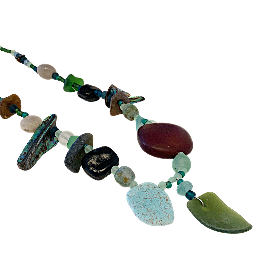 WILD THINGS | ‘Entada Necklace- Long’ | Beach Glass | Seeds + Recycled / found materials