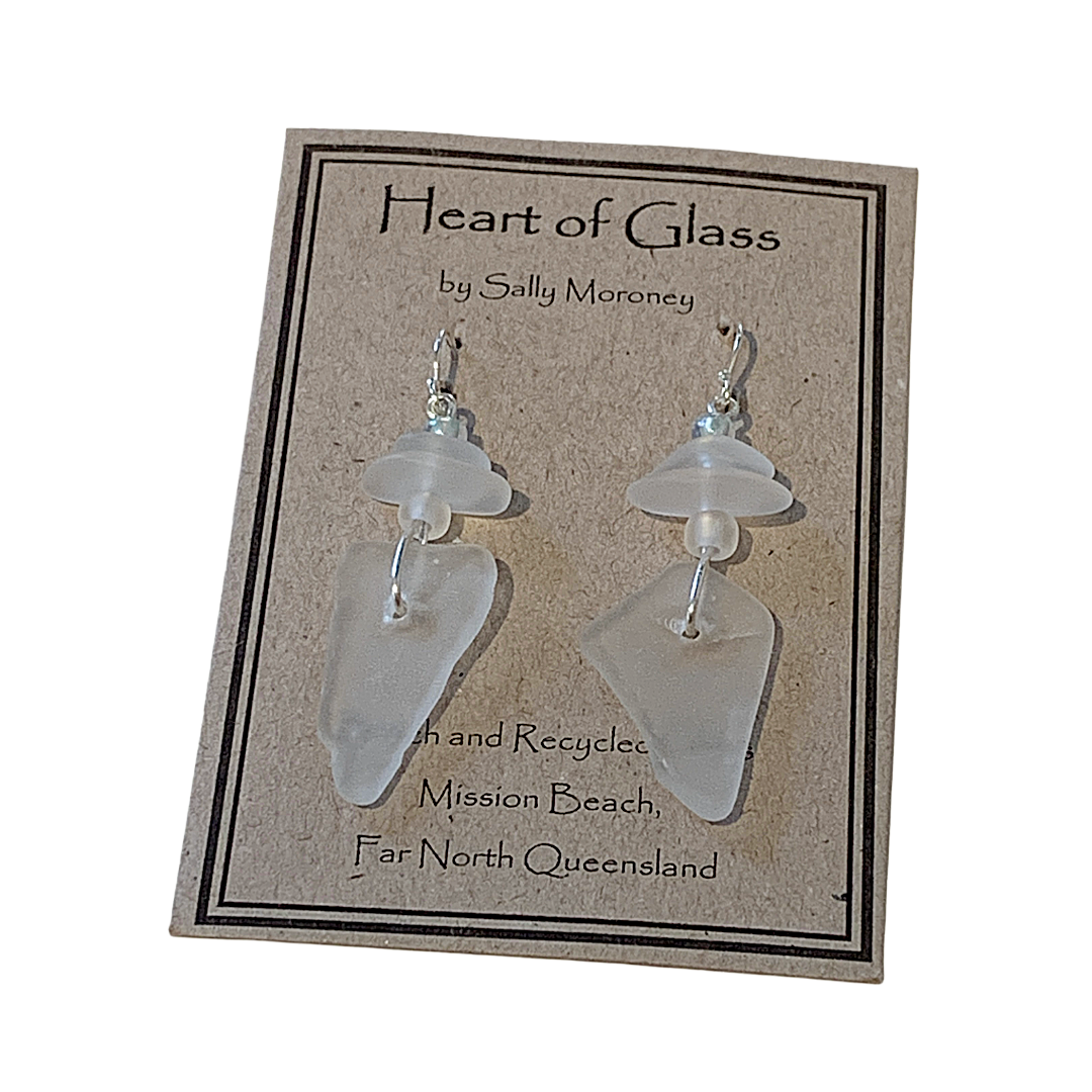 WILD THINGS | ‘Heart of Glass Earrings – White Frosted (2)’ | Beach + recycled glass