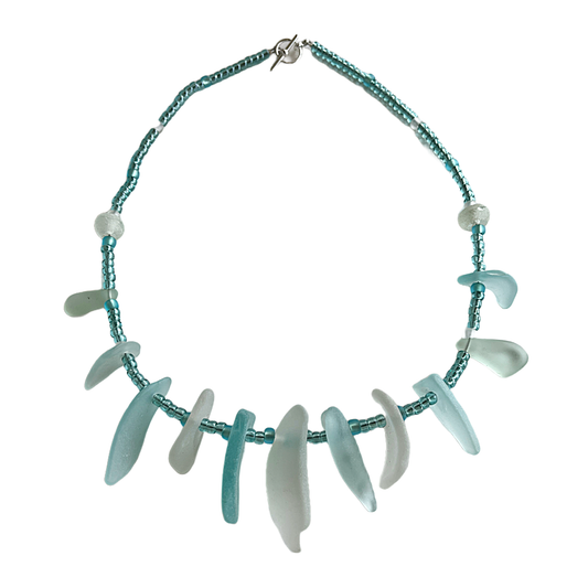 WILD THINGS | ‘Sea-glass Necklace’ | Ice blue + white | Beach glass / beads