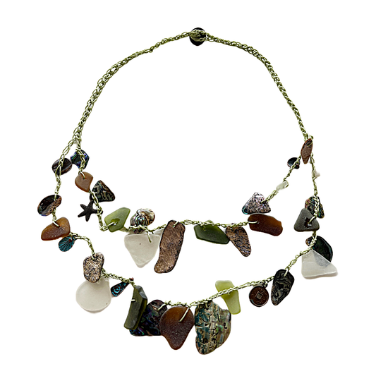 WILD THINGS | ‘Sea-glass Necklace’ | Amber + green | Beach glass / beads / shells