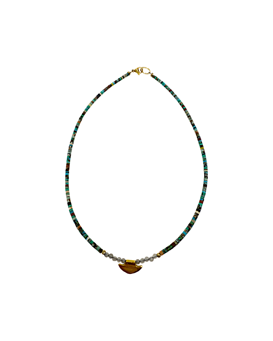 ARTIZ | 'Spring Collection Necklace – Short (12)’ | Labradorite / turquoise / bronze