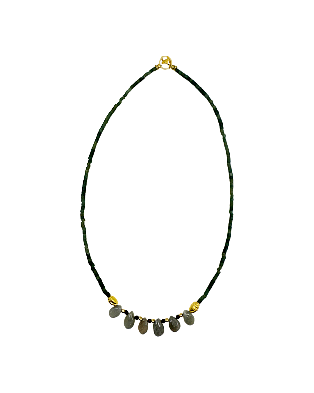 ARTIZ | 'Spring Collection Necklace – Short (2') | Green jade / labradorite / bronze