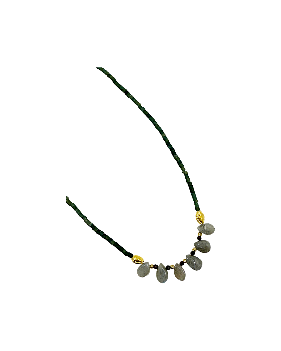 ARTIZ | 'Spring Collection Necklace – Short (2') | Green jade / labradorite / bronze