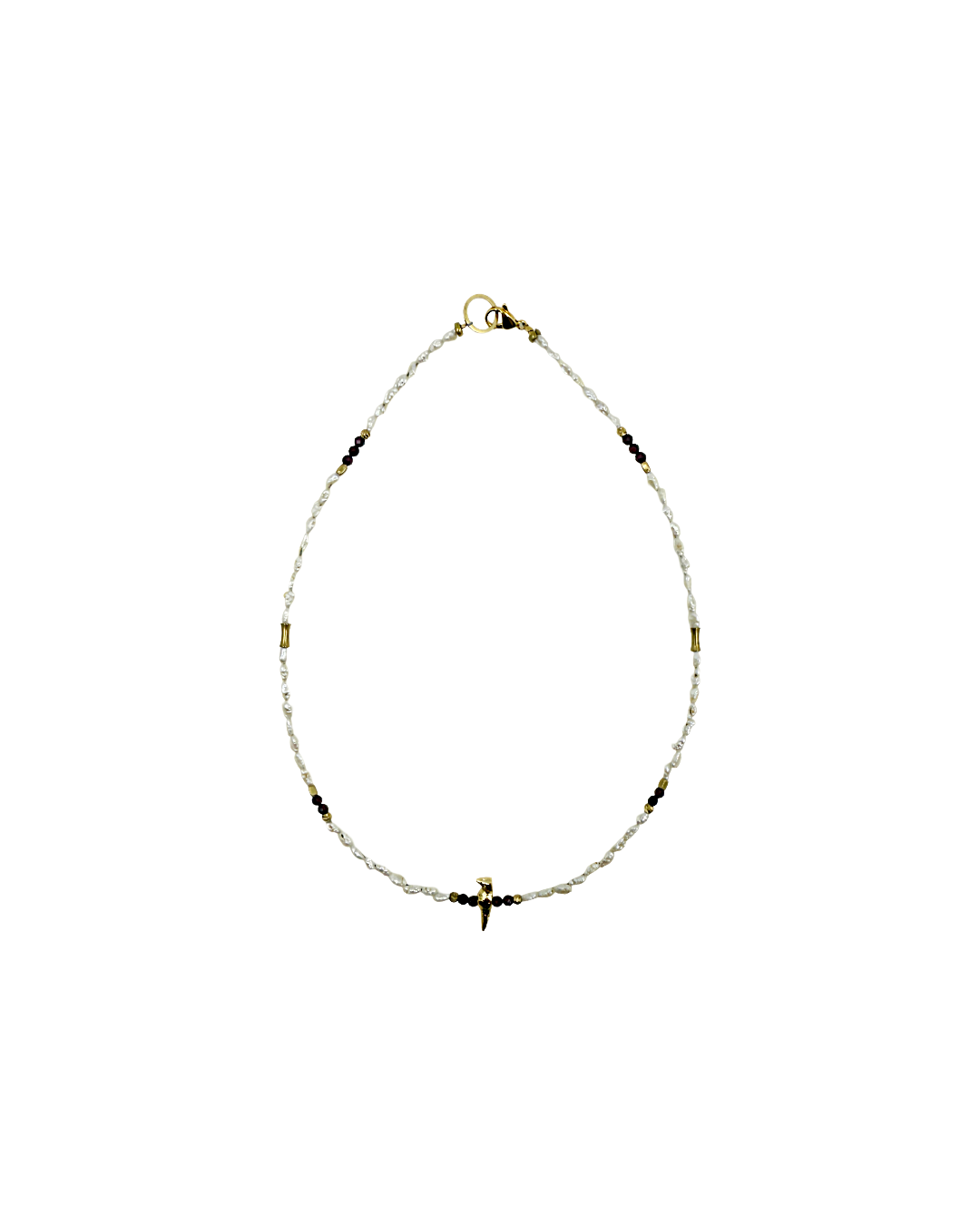 ARTIZ | 'Spring Collection Necklace – Short (5)' | Freshwater pearls / smokey quartz / glass beads / gold plated bronze bird charm