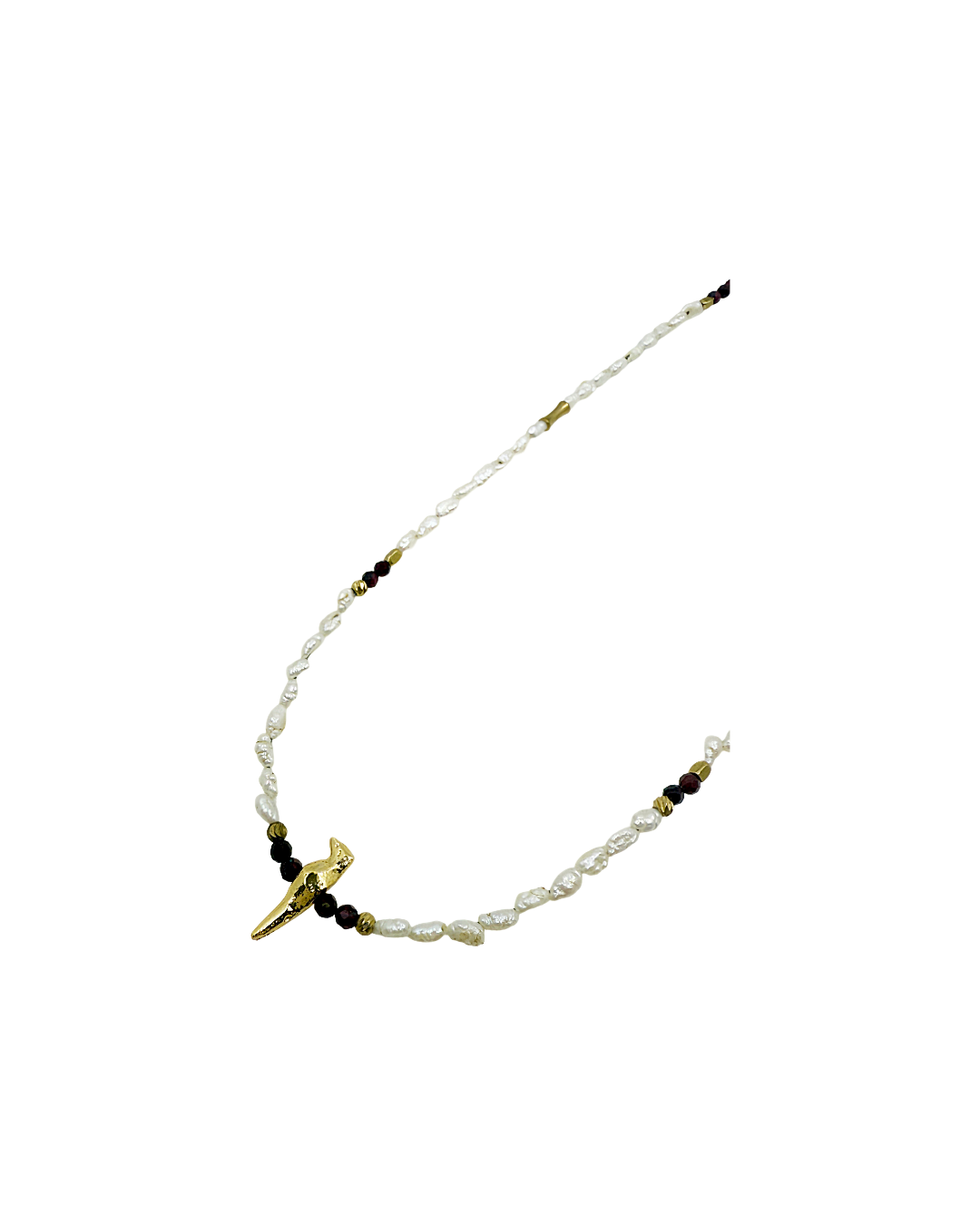 ARTIZ | 'Spring Collection Necklace – Short (5)' | Freshwater pearls / smokey quartz / glass beads / gold plated bronze bird charm
