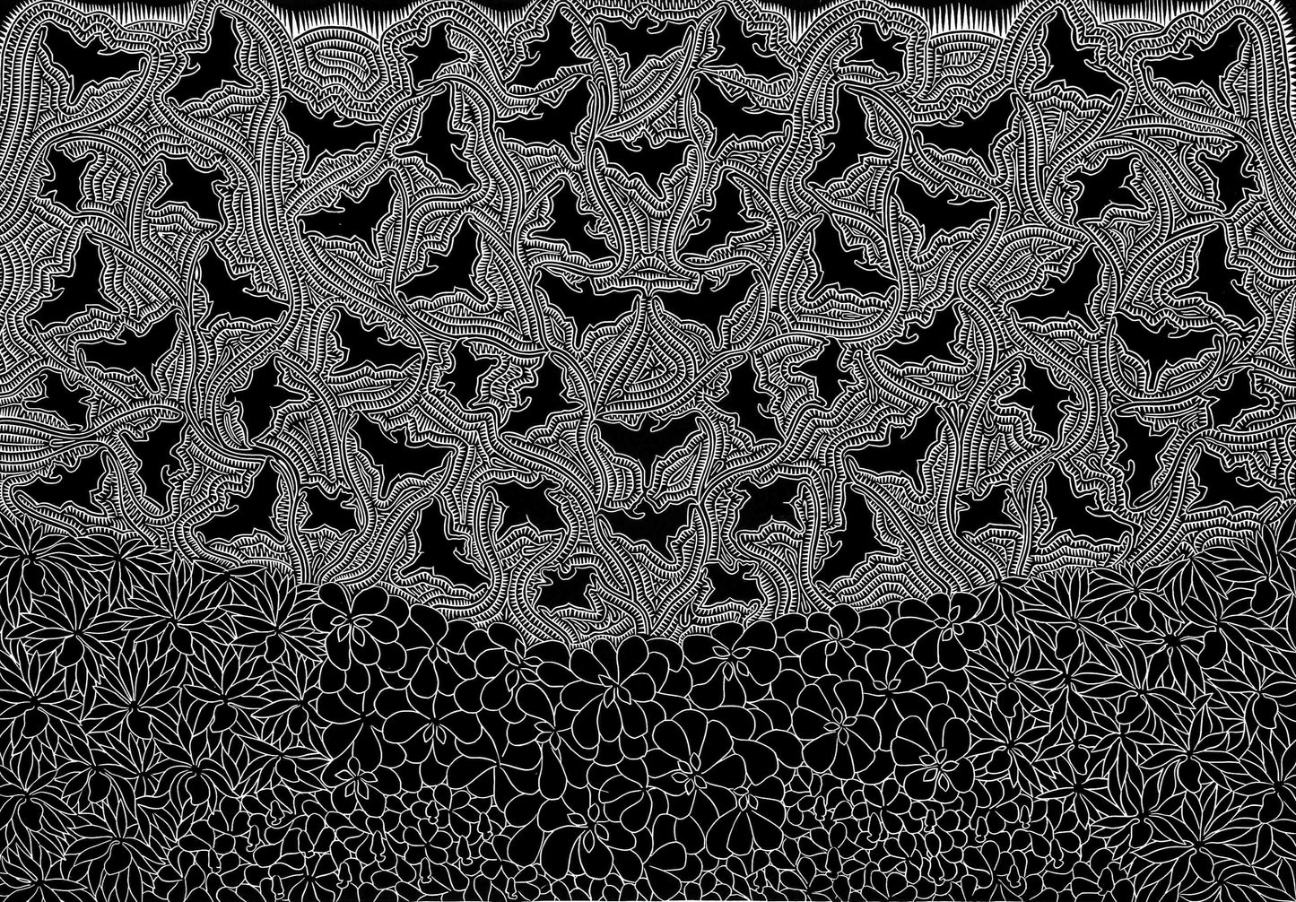 BILLY MISSI | 'Sapur au kubi (dark flock of bats)' | Linocut print