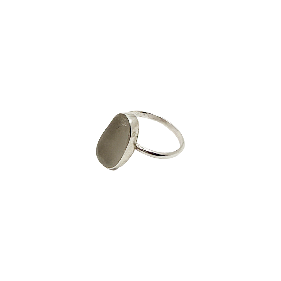 BREATHE AND ESSENCE | 'Sea Glass oval clear ring' | Sterling Silver