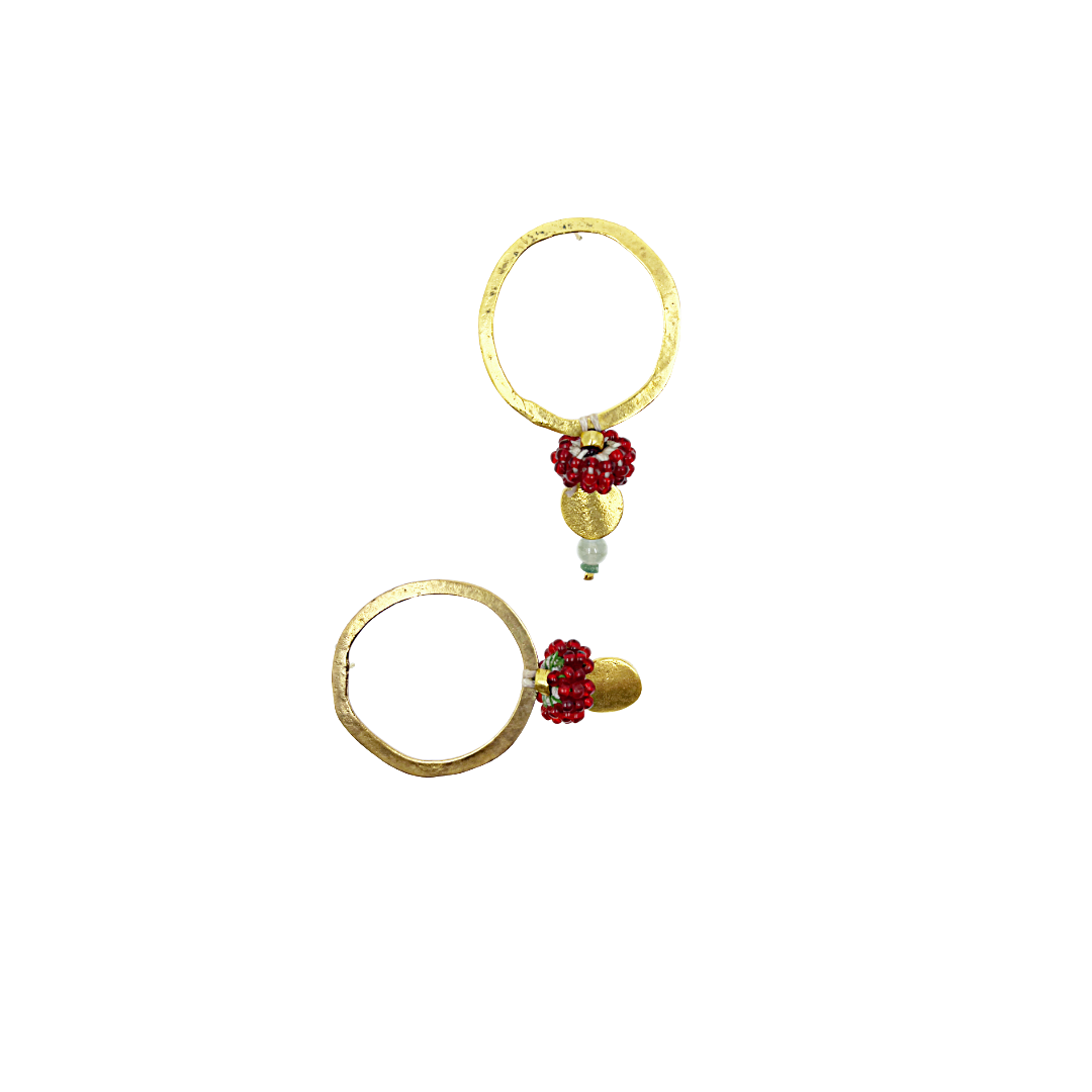 ARTIZ | 'Spring Collection (46)' Earrings | Bronze / hand made red bead