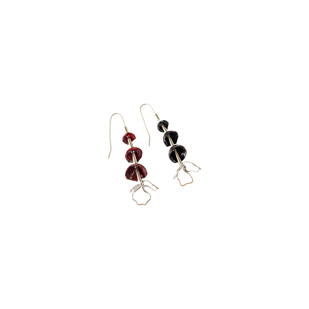 LOIS HAYES DESIGNS | ‘Spring Collection – Earrings #3' | Silver / copper / red + black enamel