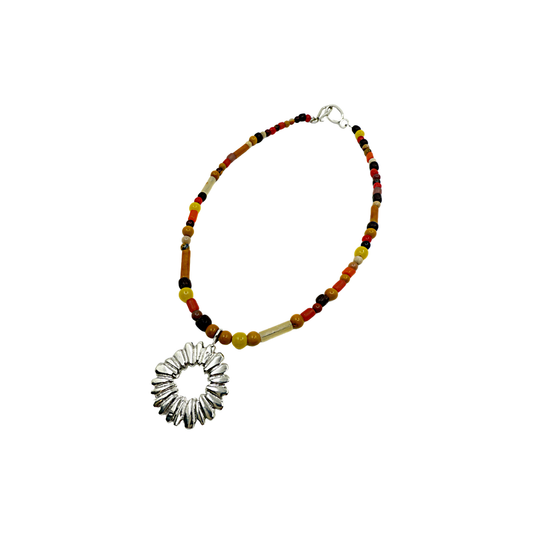 LAURA SCOTT HANDMADE JEWELLERY | 'Sandcast Abstract Sun Necklace' | 925 Sterling Silver + semi-precious beads