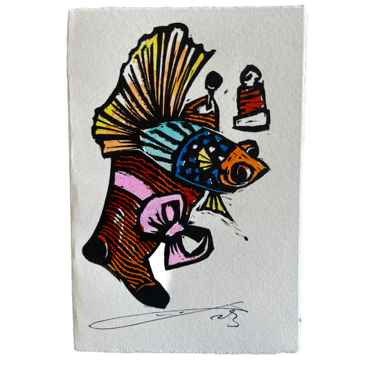 JANE DENNIS | 'Sox' | Gift Card | Hand-coloured linocut