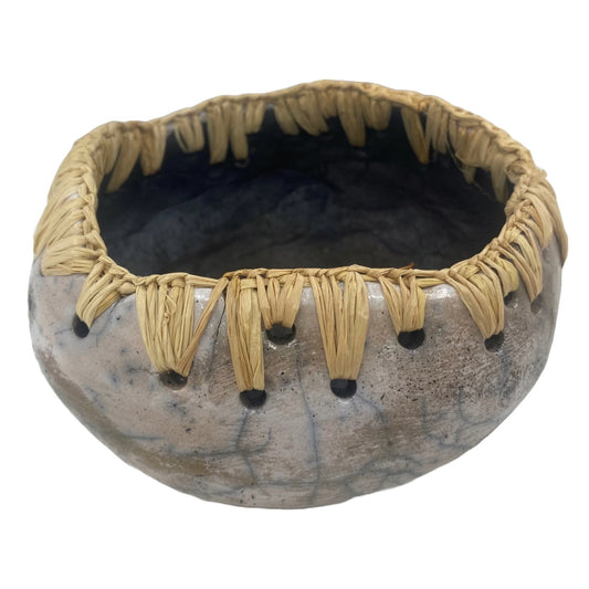 CHOLENA HUGHES | ‘Clay Weaving #6 | Raku fired pot with Madagascan raffia