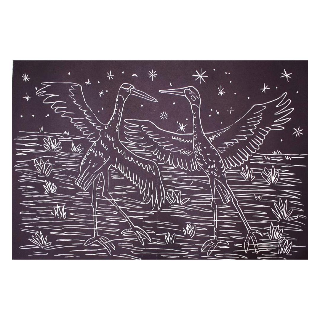 CHRISTINE HOLROYD | 'Dancing Brolgas' | Linocut print