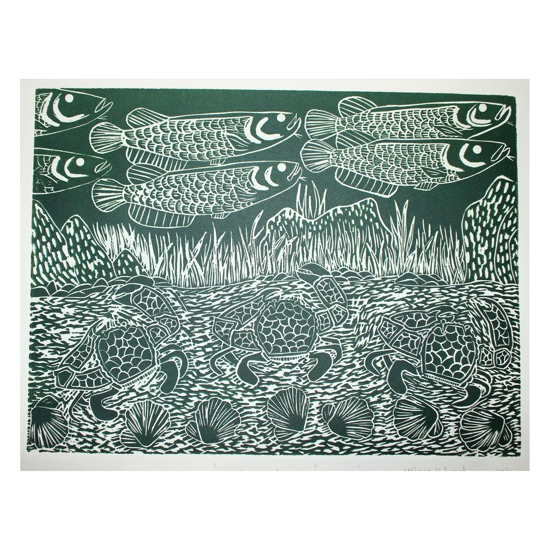 MYLENE HOLROYD | 'Saratoga and Crab' | Linocut Print