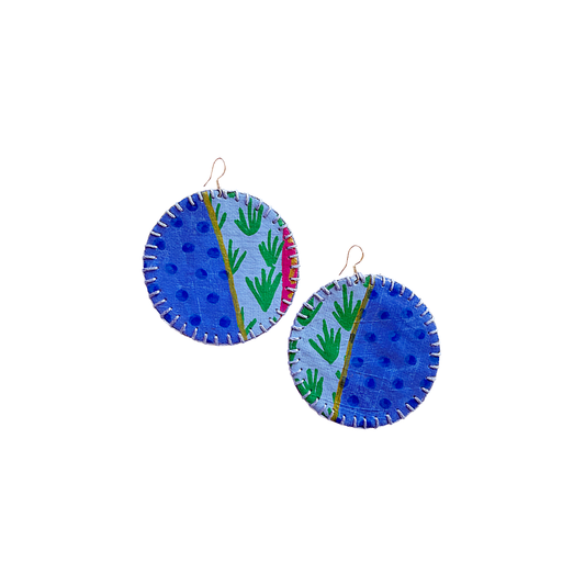 MUM’A NAI | ‘Colossal Charms – Colour Me Happy #6’ | Upcycled blue cotton material + acrylic on canvas