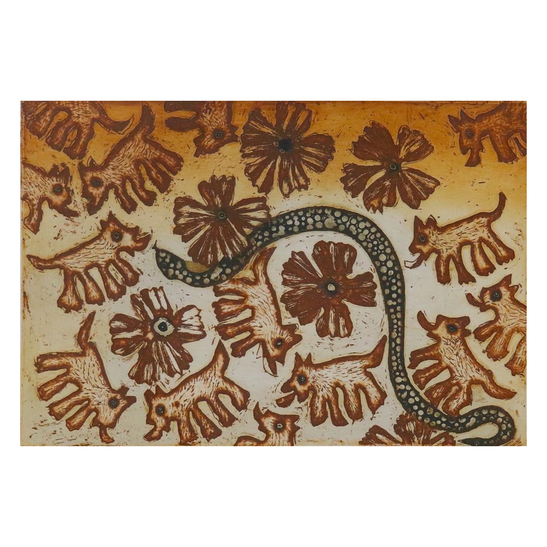 MEREDITH ARKWOOKERUM | ‘Ku’a Avoiding a Ngache’ | Etching