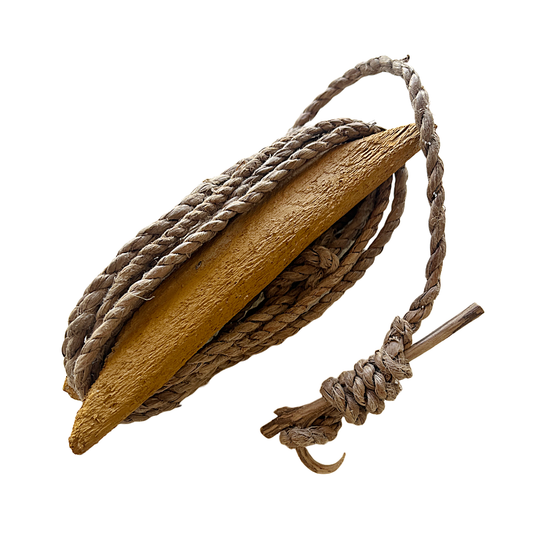 GIRRINGUN ART CENTRE - PHILIP DENHAM | 'Yada ( Fishing Line )' | Hand made rope / carved wooden winding board / ochre