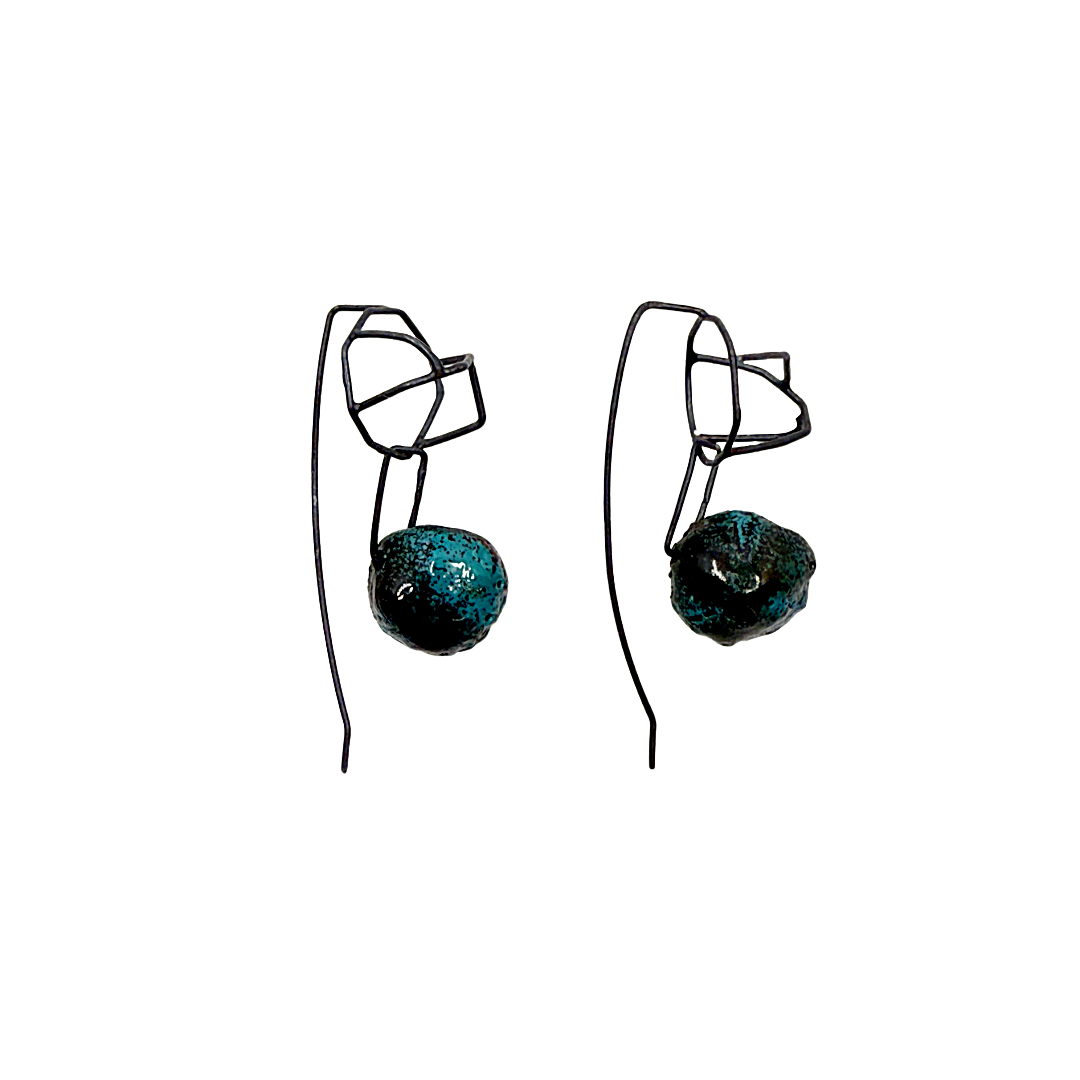 LOIS HAYES DESIGNS | 'Autumn Collection – Earrings (3)’ | Oxidised sterling silver / Green enamel on copper