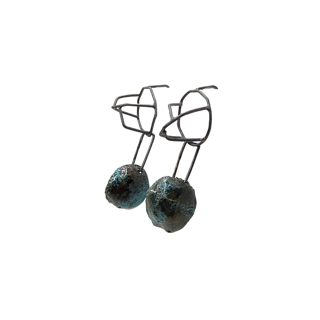 LOIS HAYES DESIGNS | 'Autumn Collection – Earrings (3)’ | Oxidised sterling silver / Green enamel on copper