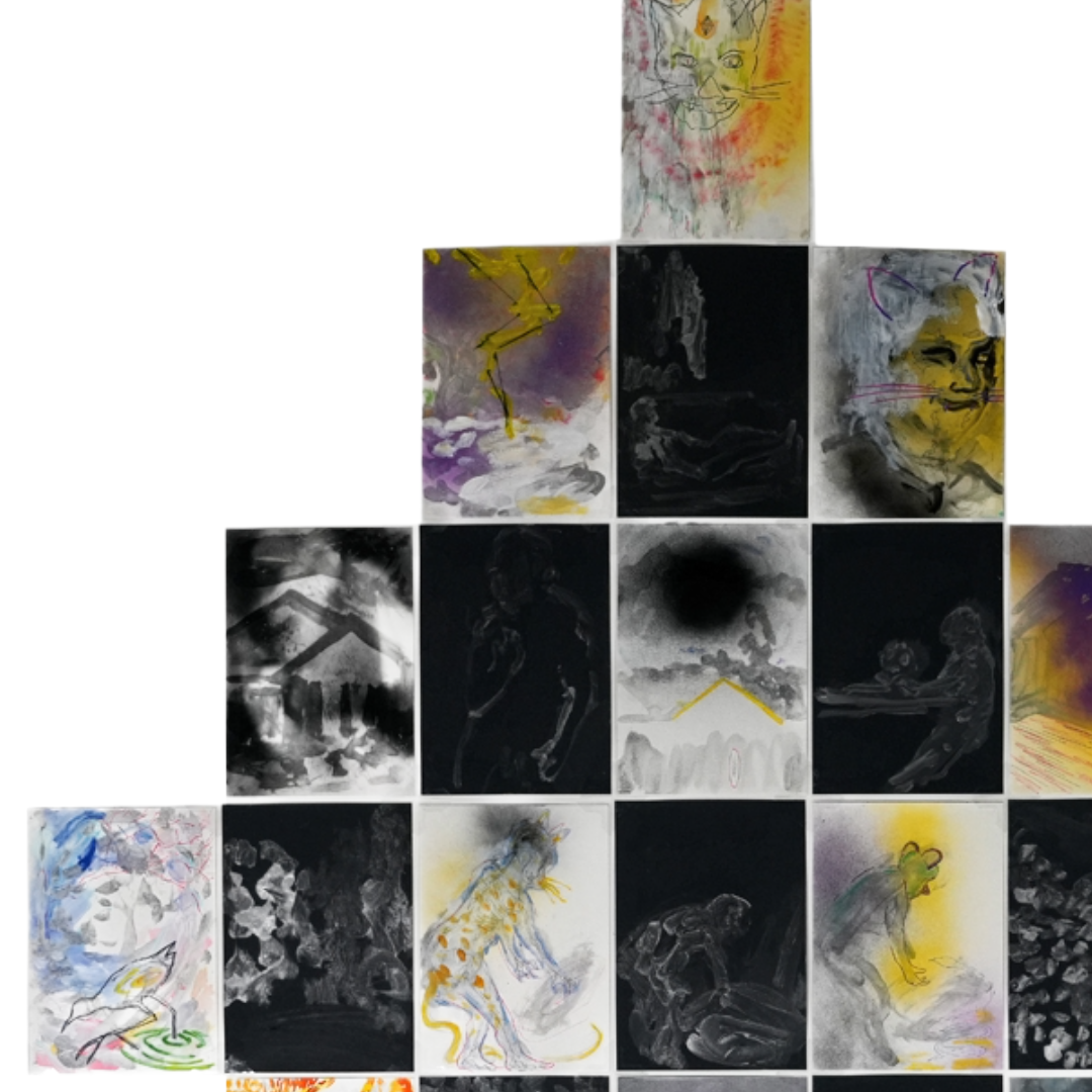 MARK MISIC | 'Lightning field - Temple of the Jaguar & the Rabbit Hunter' | 2025 | Mixed media on paper | H 2100 x W 1470 mm