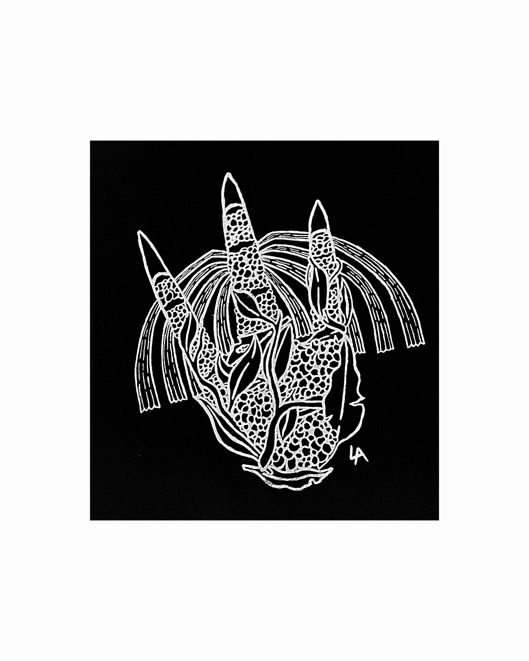 GIRRINGUN ART CENTRE | 'Cassowary Foot by Leonard Andy' T-shirt | Black fabric / white design | Screenprint on cotton