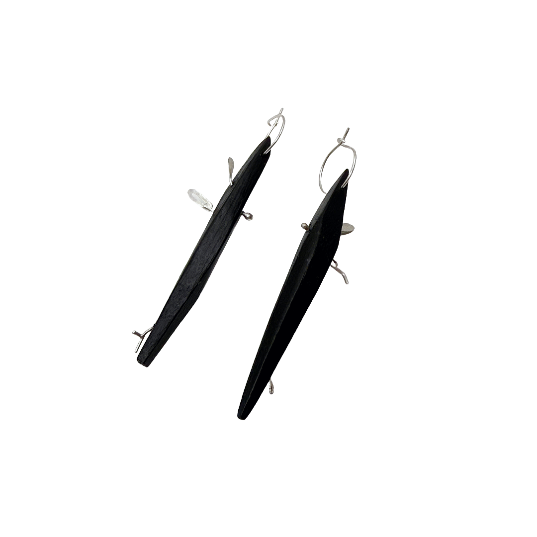 LOIS HAYES DESIGNS | 'Autumn Collection – Earrings (6)’ | Sterling silver / recycled wood / Slate green acrylic