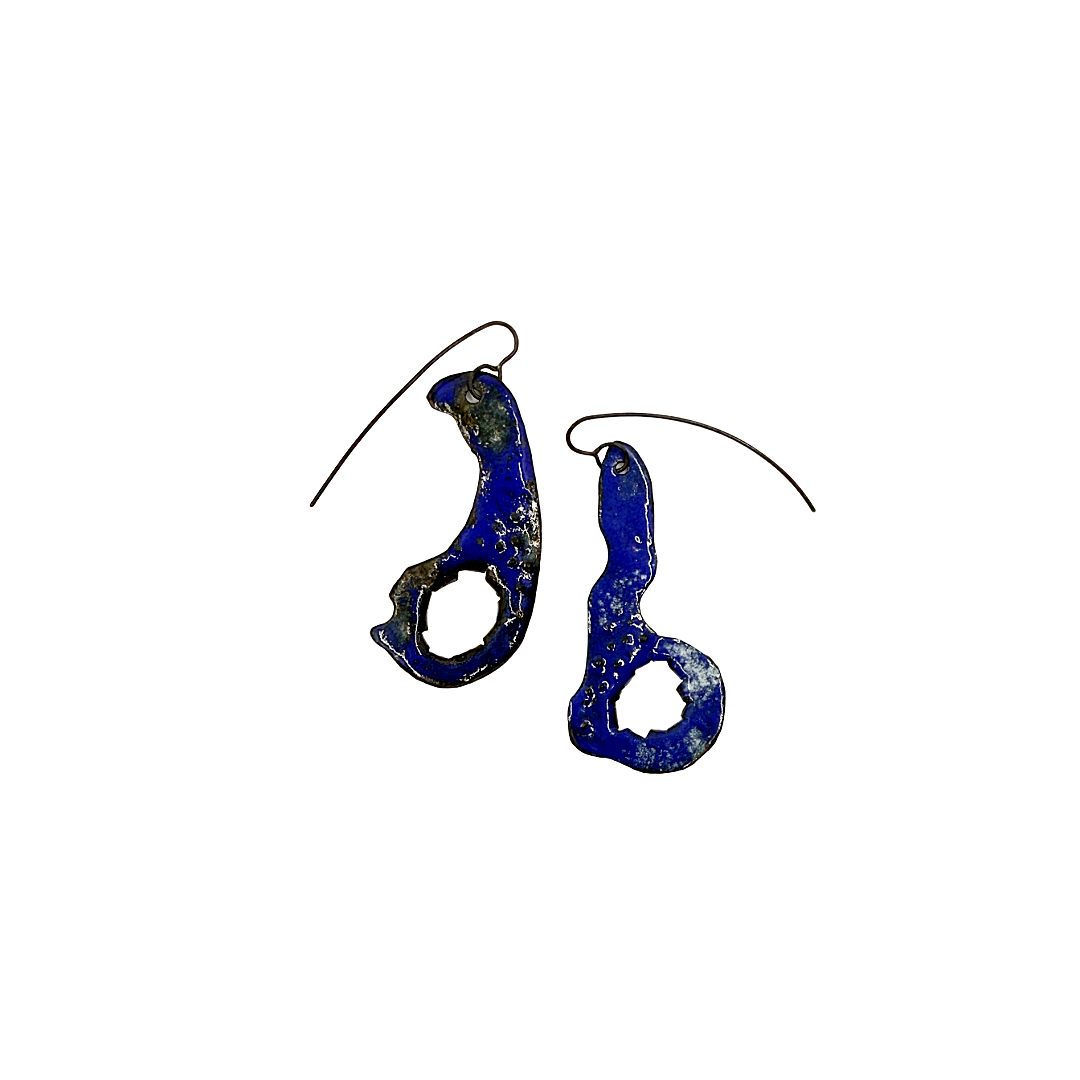 LOIS HAYES DESIGNS | 'Autumn Collection – Earrings (4)’ | Oxidised sterling silver / blue-green enamel on copper
