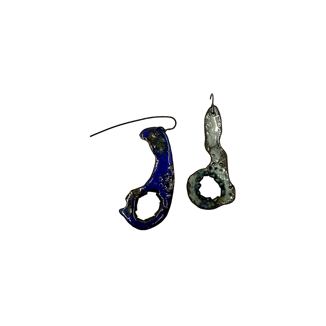 LOIS HAYES DESIGNS | 'Autumn Collection – Earrings (4)’ | Oxidised sterling silver / blue-green enamel on copper