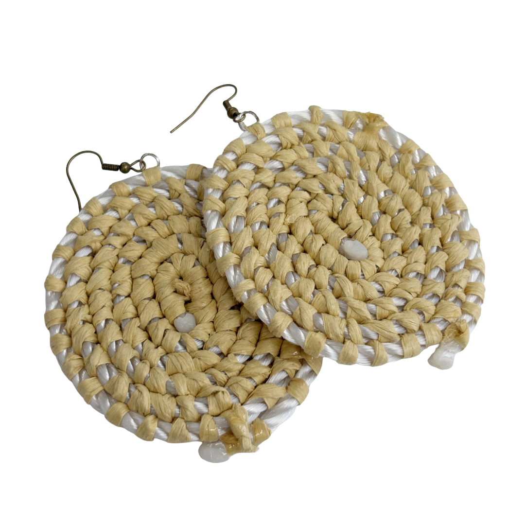 VENETTA DENHAM - Girringun Art Centre | 'Gundala - Large Woven Earrings’ | White