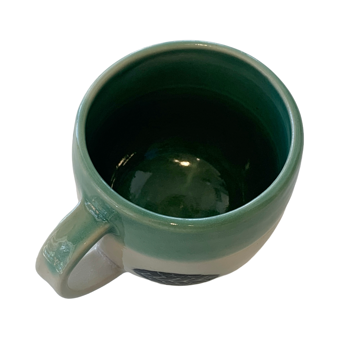 YASUE ASAI | ‘Sgraffito Leaf Green Mug' | Wheel-thrown ceramic