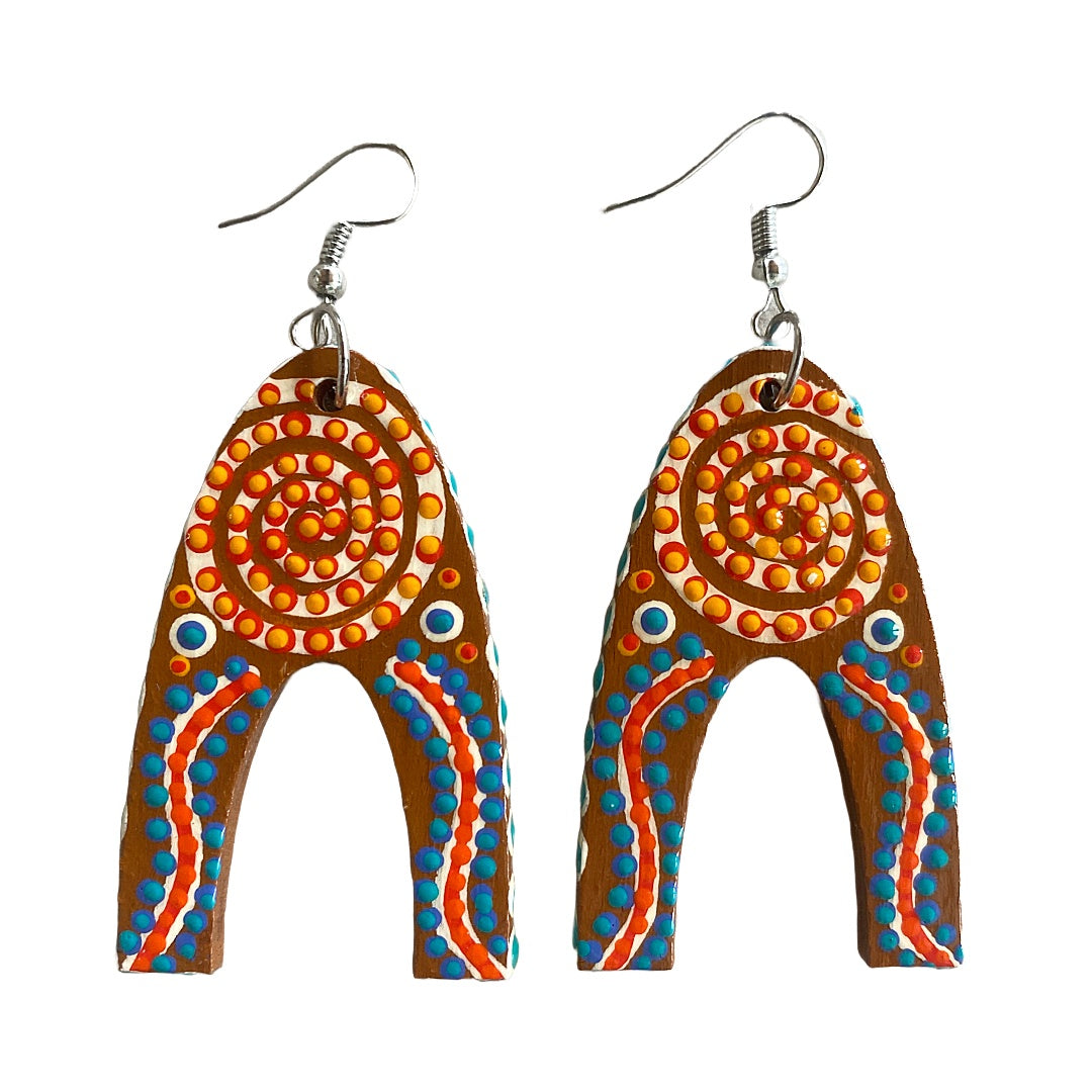 IRENE BOWYER | ‘U shaped ( Blue/Brown) ’ Earrings | Hand-painted wood / ‘U’ shaped
