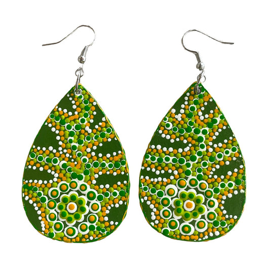 IRENE BOWYER | ‘Teardrop (Green)’ Earrings | Hand-painted wood/tear drop shape