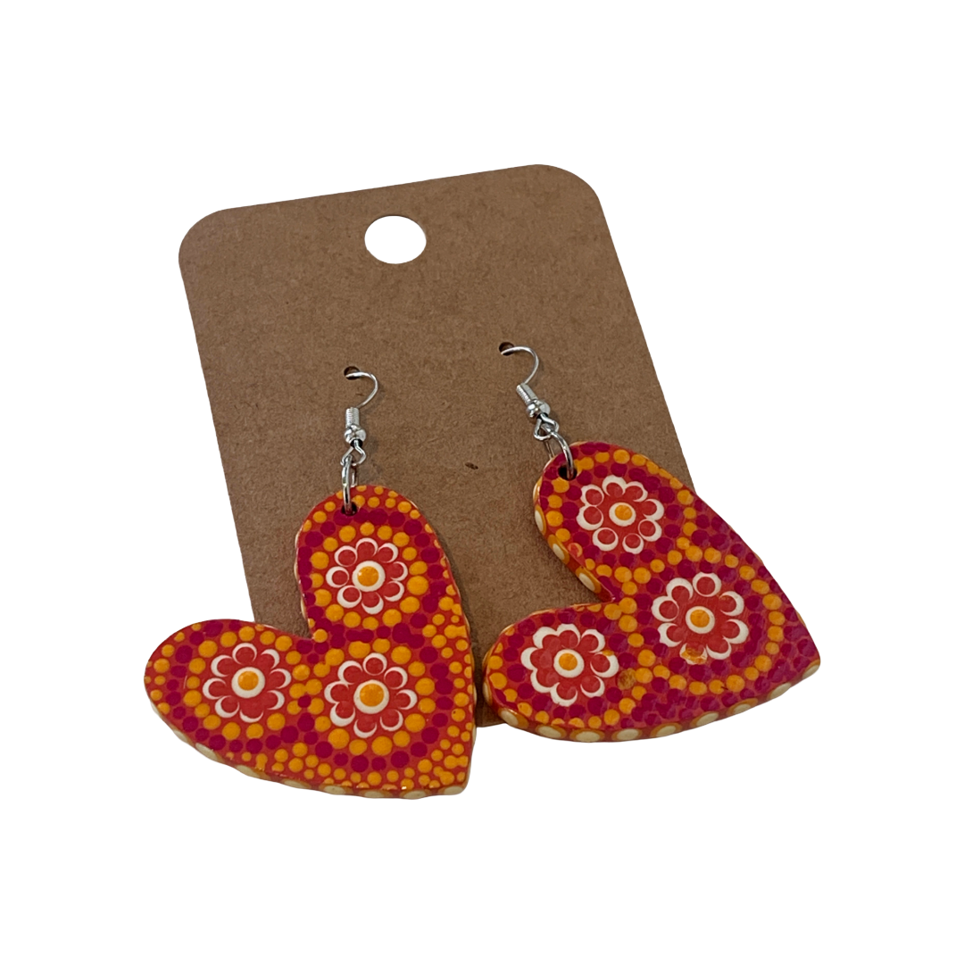IRENE BOWYER | ‘Heart Shaped (yellow/pink/orange/white) Earrings' | Hand-painted wood