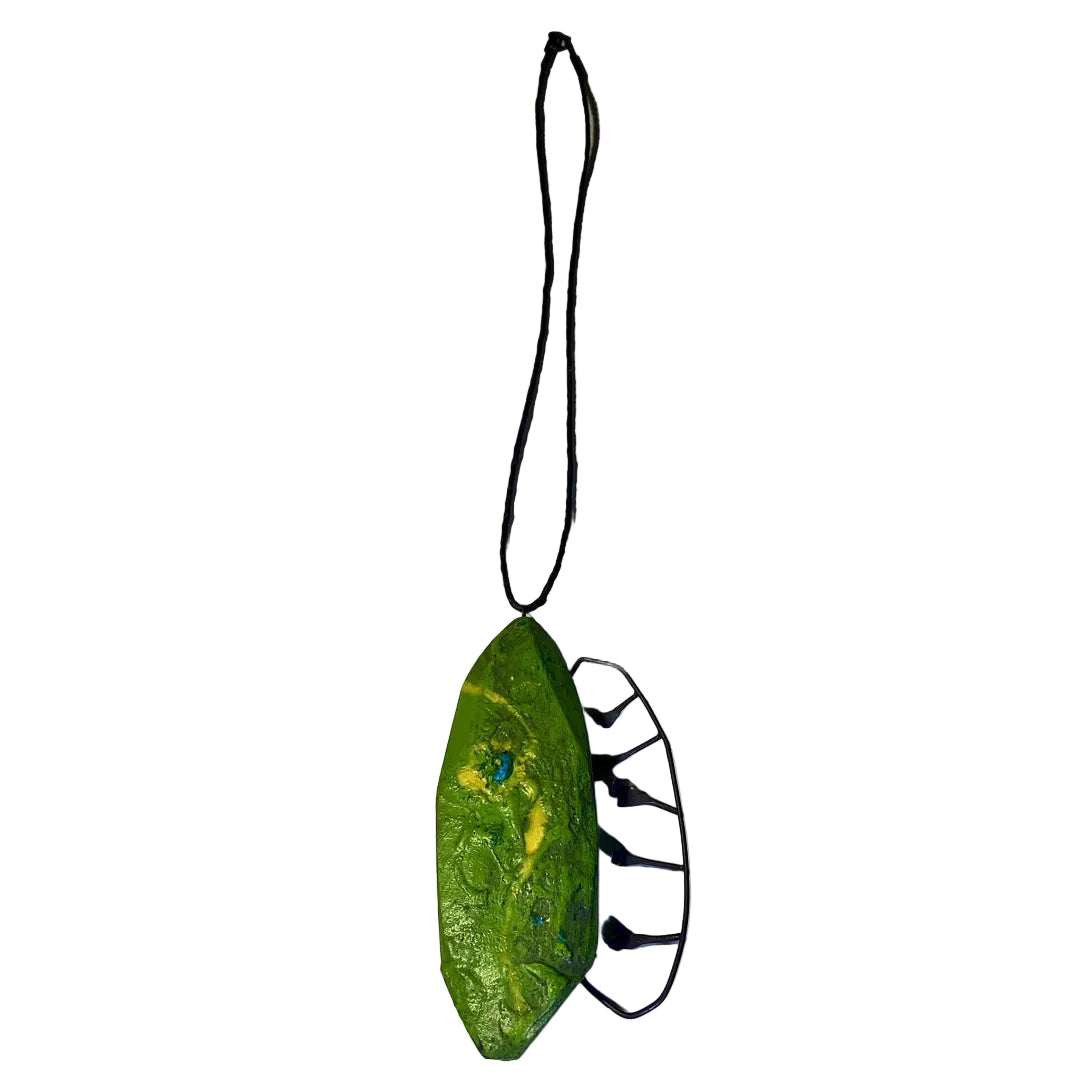 LOIS HAYES | 'Neckpiece 3 - Rainforest Floor Secrets' | Oxidized sterling silver / wood / paint / hemp cord / lacquer